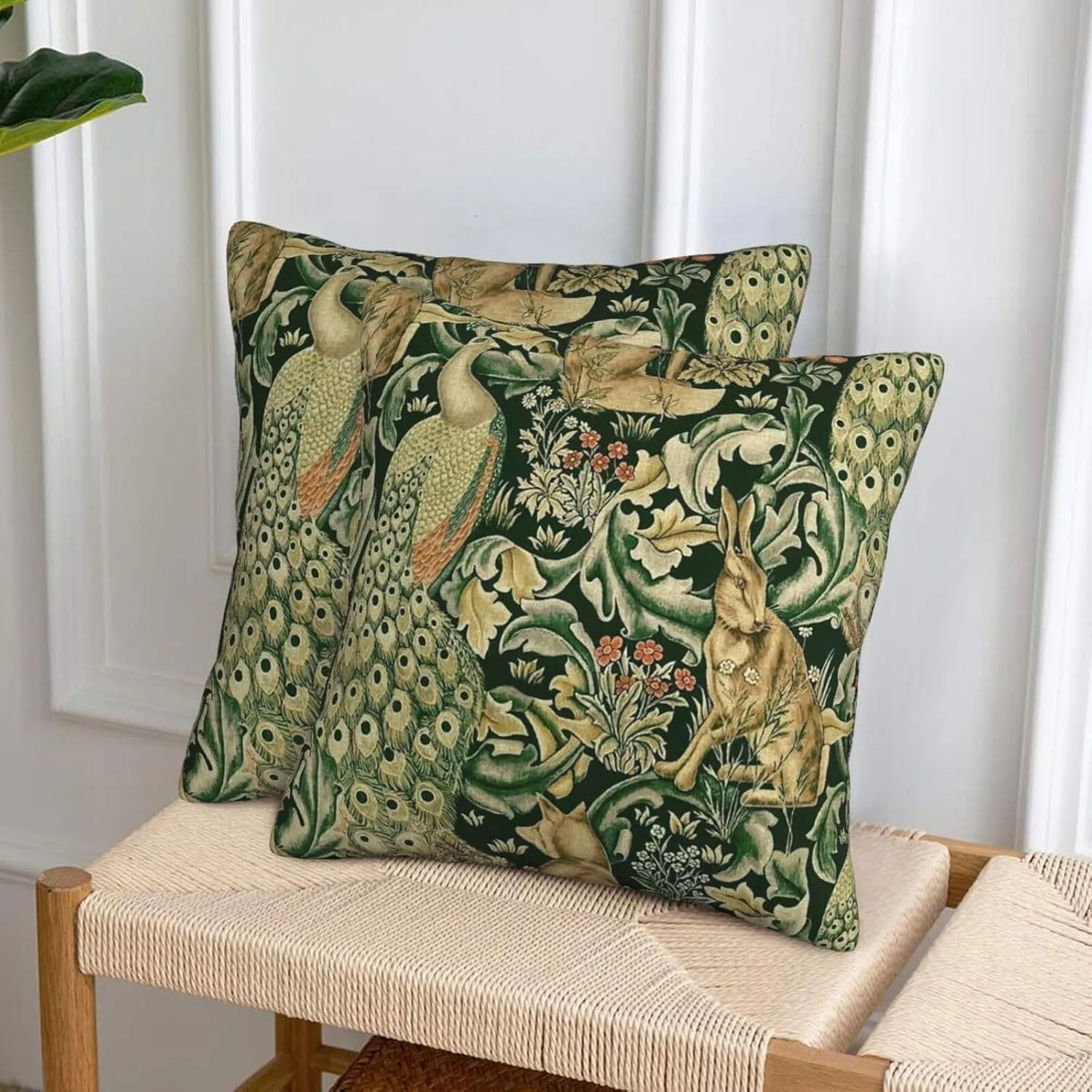 Set Of 2 William Green Forest Animals Peacocks Fox Hare Morris Throw Pillow Covers 18x18 Inch Aesthetic Pillow For Bedroom Decorative Pillowcase Home Decor Living Room Cushion Case For Bed Sofa Couch