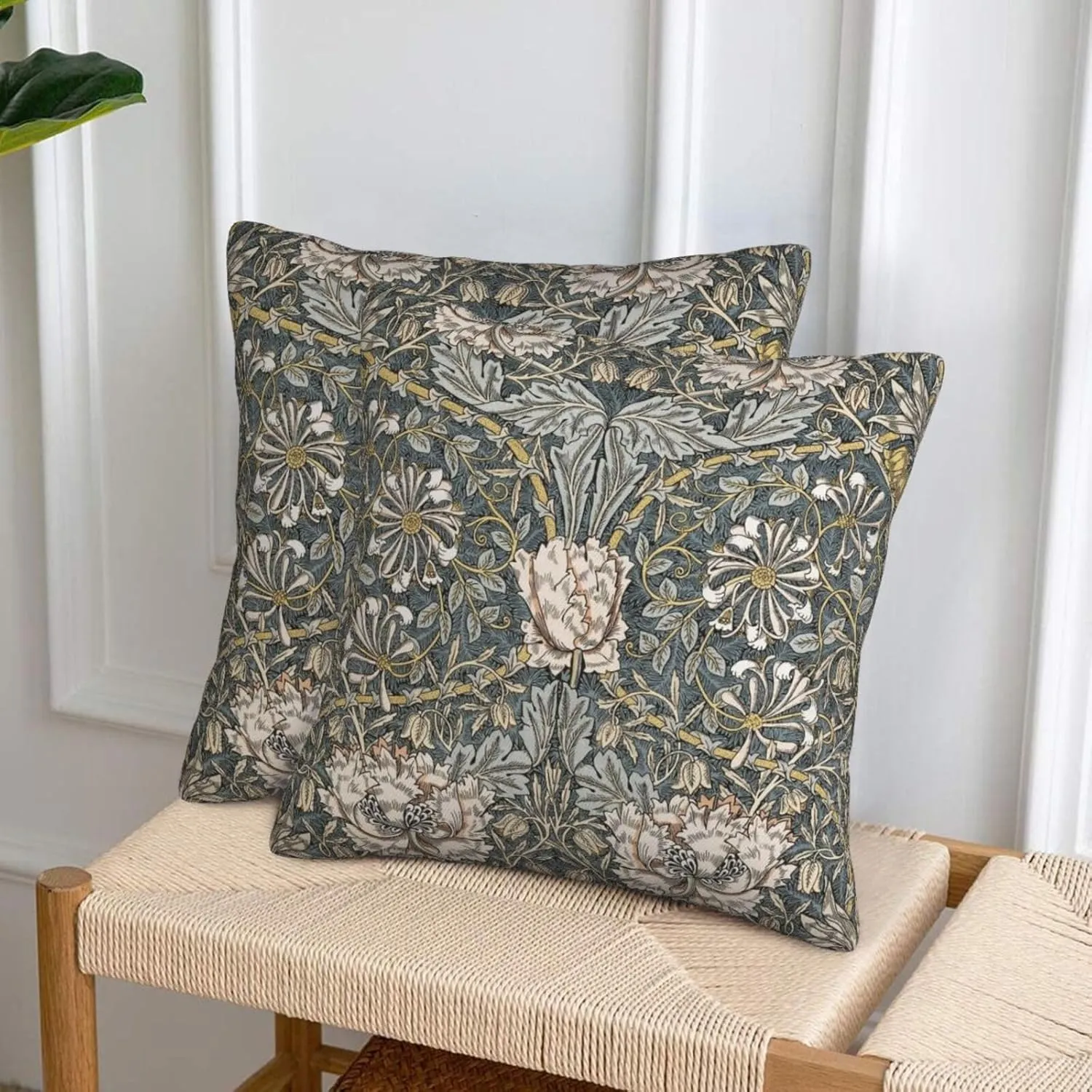 Set of 2 William Pimpernel Morris Throw Pillow Covers 18x18 Inch Aesthetic Pillow for Bedroom Velvet Decorative Pillowcase Home Decor Living Room Cushion Case for Bed Sofa Couch