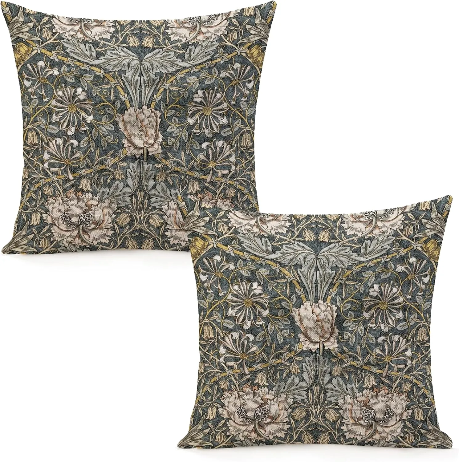 Set of 2 William Pimpernel Morris Throw Pillow Covers 18x18 Inch Aesthetic Pillow for Bedroom Velvet Decorative Pillowcase Home Decor Living Room Cushion Case for Bed Sofa Couch