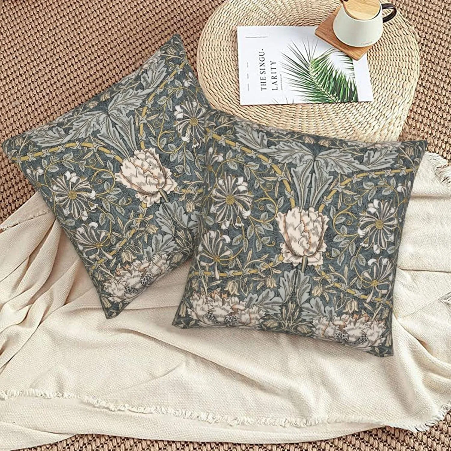 Set of 2 William Pimpernel Morris Throw Pillow Covers 18x18 Inch Aesthetic Pillow for Bedroom Velvet Decorative Pillowcase Home Decor Living Room Cushion Case for Bed Sofa Couch