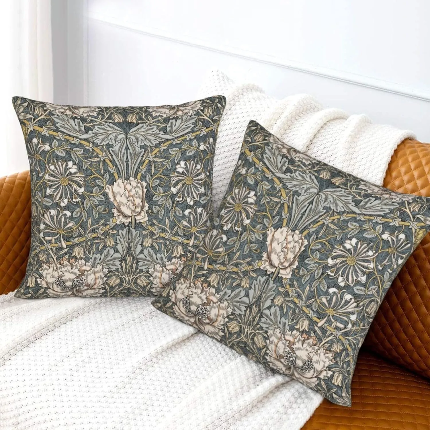 Set of 2 William Pimpernel Morris Throw Pillow Covers 18x18 Inch Aesthetic Pillow for Bedroom Velvet Decorative Pillowcase Home Decor Living Room Cushion Case for Bed Sofa Couch