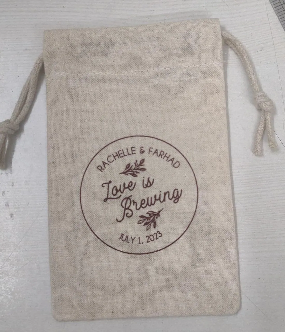 Set of 20-100 bags - Love is brewing, The Perfect Blend, cloth favor bag, coffee party favor, coffee bean bag, bridal tea favors
