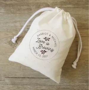 Set of 20-100 bags - Love is brewing, The Perfect Blend, cloth favor bag, coffee party favor, coffee bean bag, bridal tea favors