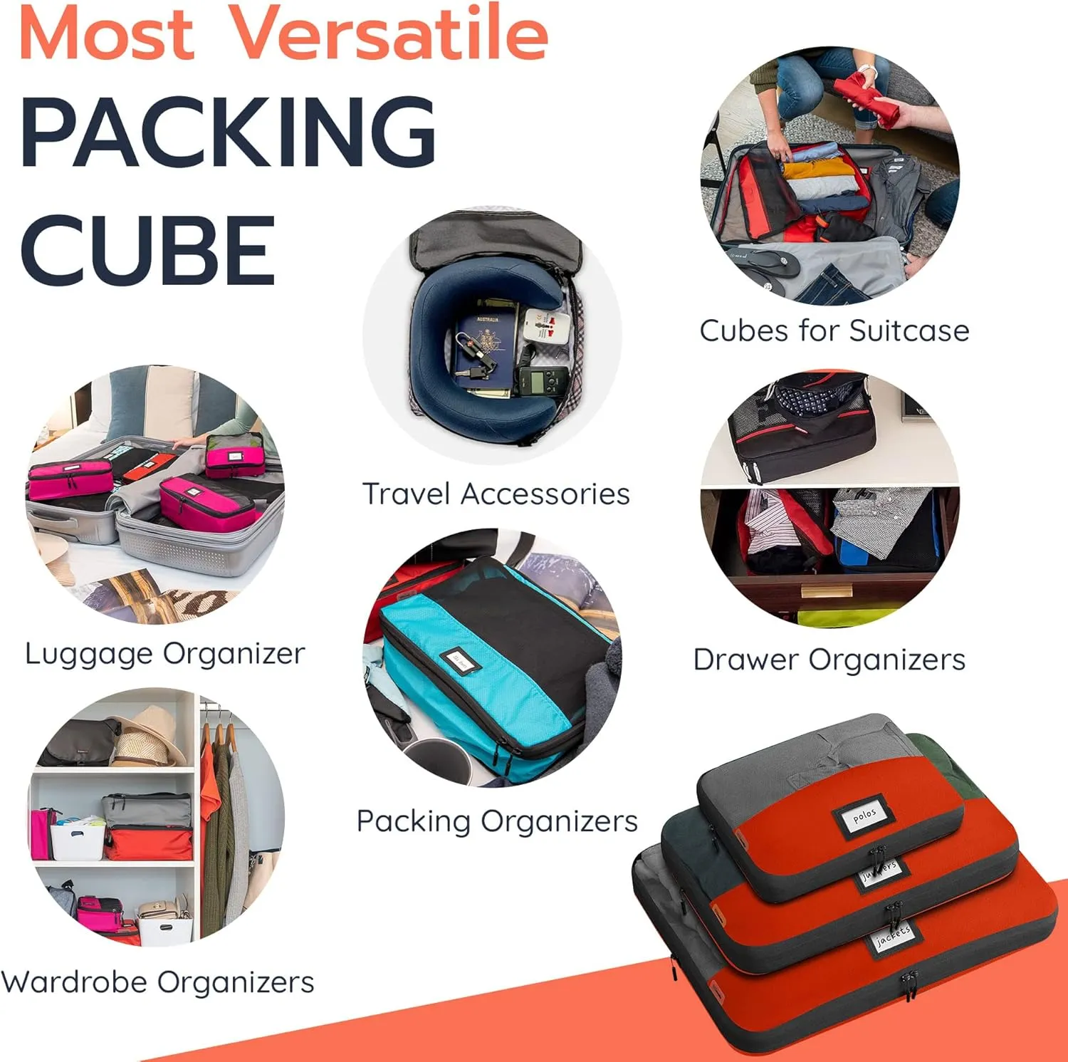 Set of 3 Durable Compression Packing Cubes Travel Organizer for Suitcases Made from Recycled Plastic Bottles, Featuring Double Zippers for Hassle-Free Packing Travel Essentials
