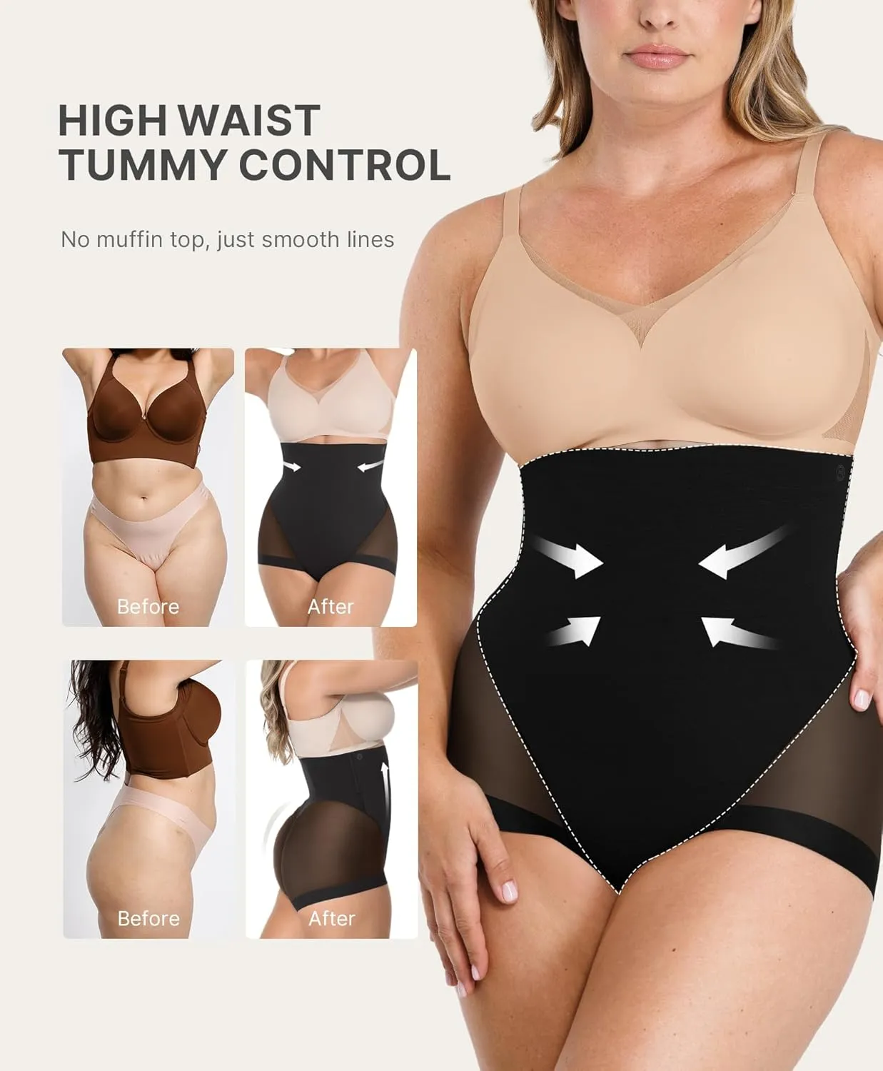 SHAPELLX Women's Shapewear Panties Tummy Control Underwear High Waist Body Shaper Breathable Compression Briefs Girdle