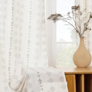 Sheer Curtains 84 Inches Long Off White and Sage Green Accents Semi Transparent Light Filtering Whimsical Floral Feminine Coquette Curtains for Bedroom Living Room Decor 2 Panels Set