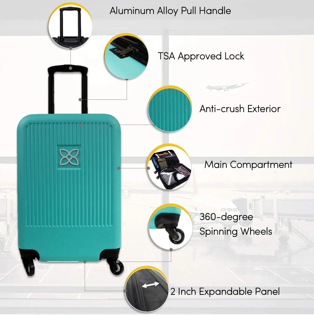 Sherpani Meridian, 22 Inch Carry On Luggage Airline Approved, Rolling Hardside Suitcase 22x14x9, Travel Luggage for Women, Expandable Suitcase, Travel Gift for Mothers Day 2025 (Caribe)