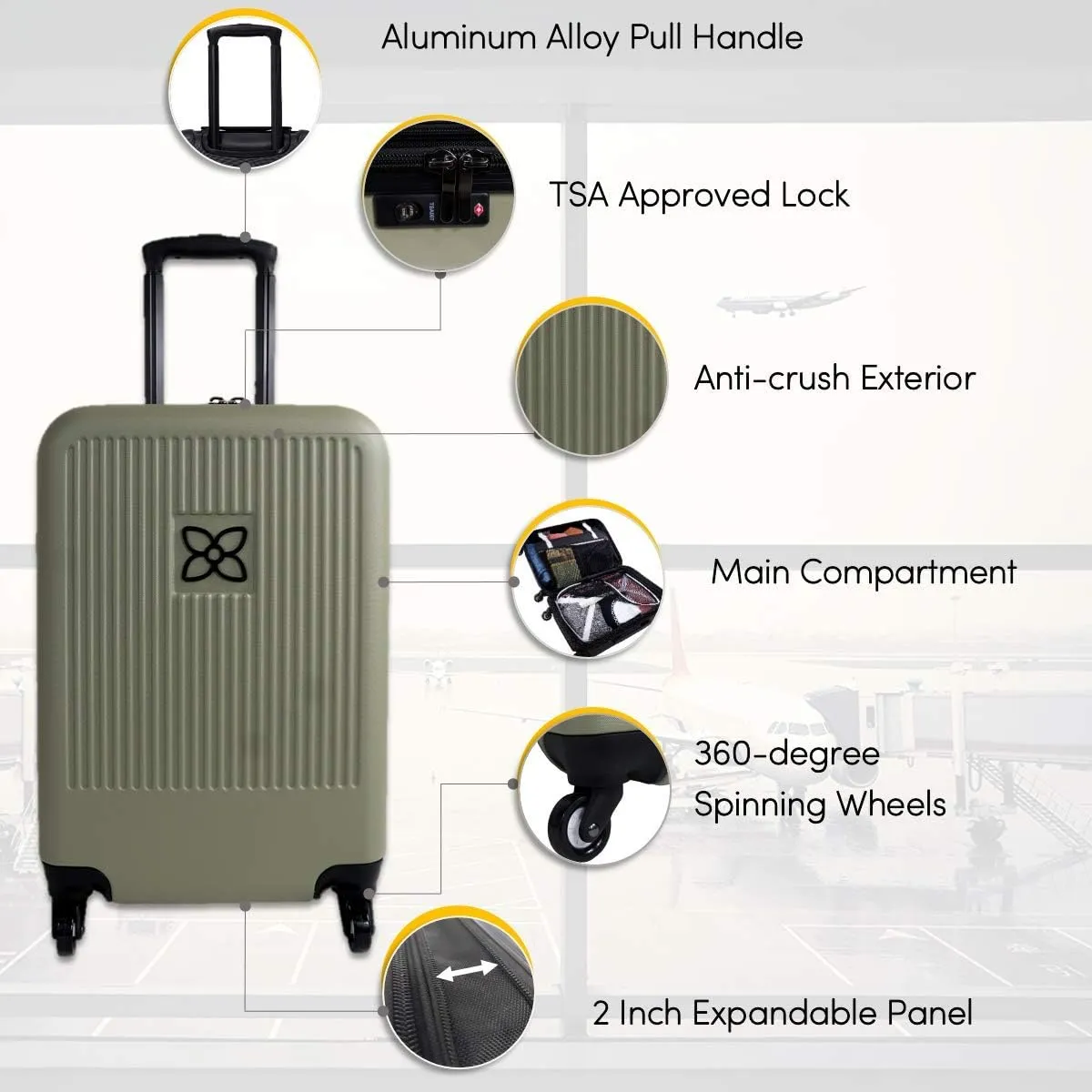 Sherpani Meridian, 22 Inch Carry On Luggage Airline Approved, Rolling Hardside Suitcase 22x14x9, Travel Luggage for Women, Expandable Suitcase, Travel Gift for Mothers Day 2025 (Sage)