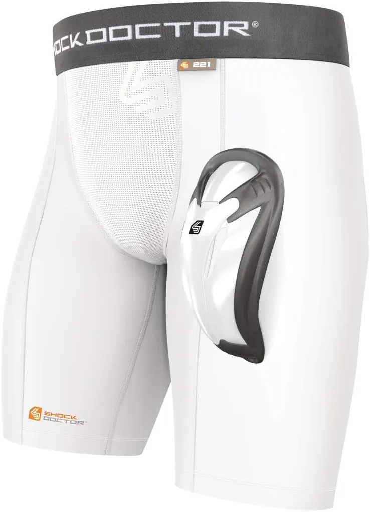 Shock Doctor Compression Shorts with Protective Bio-Flex Cup, Moisture Wicking Vented Protection, Youth Size