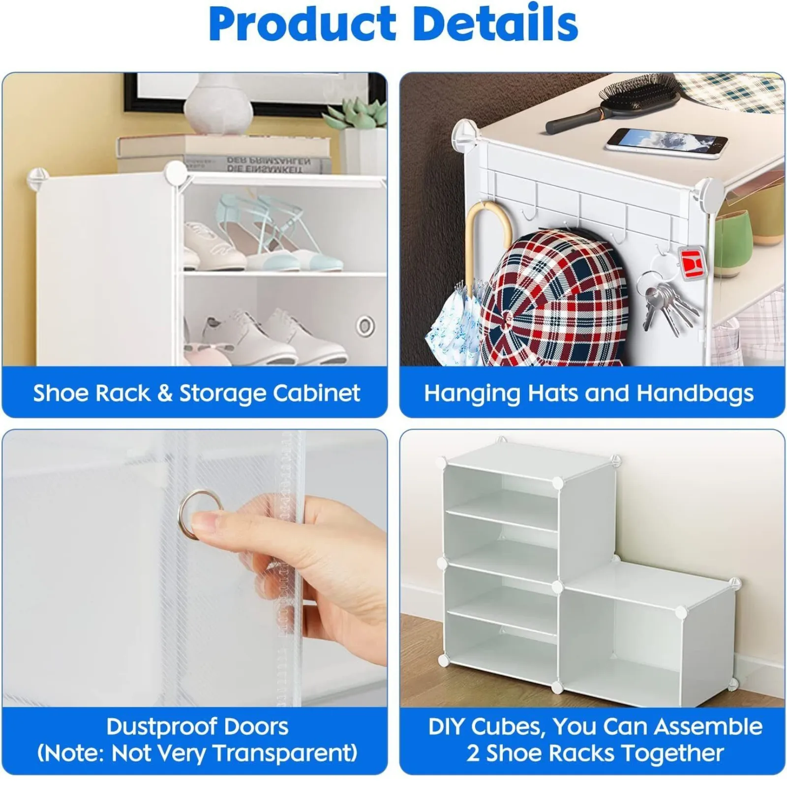 Shoe Rack Storage Organizer: Clear Door Shoes Cabinet 1 Column 6 Row