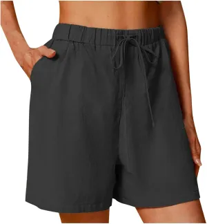 Shorts for Women 2025 Summer Linen Shorts Drawstring High Waisted Lightweight Casual Beach Vacation Outfit