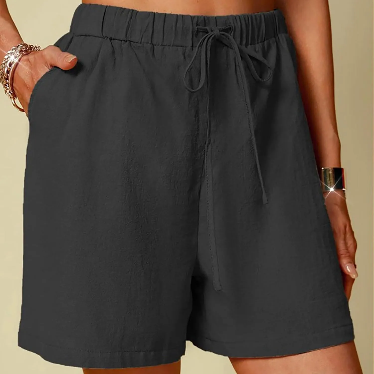 Shorts for Women 2025 Summer Linen Shorts Drawstring High Waisted Lightweight Casual Beach Vacation Outfit