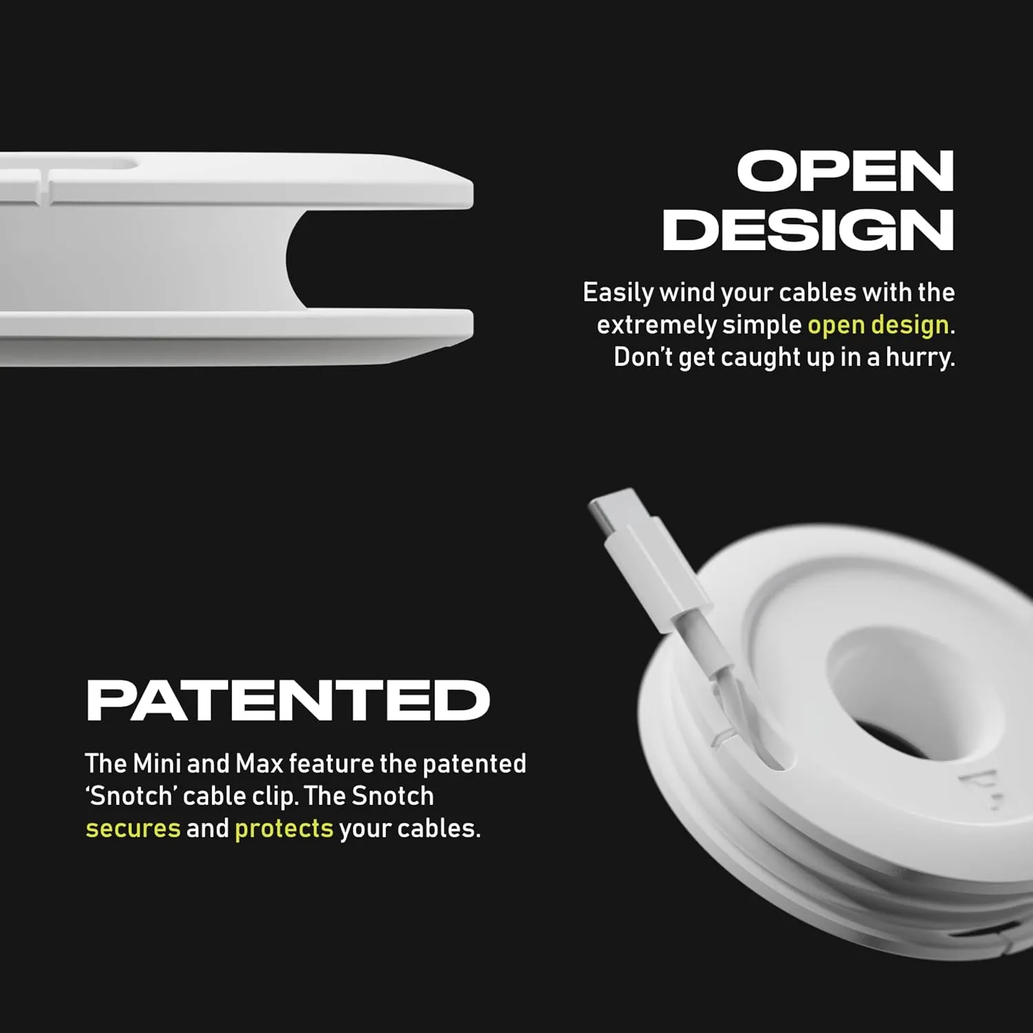 Side Winder Mini and Max Headphone, Earbud and Charging Cable Winder and Organizer Perfect for Wrapping Earbuds and Cords for Travel and Organization 4-Pack (White, Max)