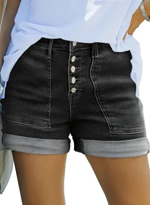 Sidefeel Womens Jean Shorts High Waisted Stretchy Buttoned Folded Hem Zimbaplatinum Denim Shorts