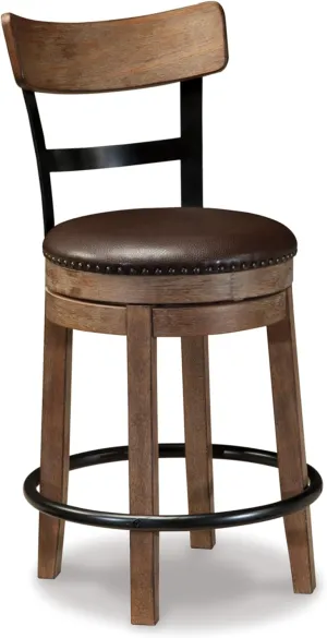 Signature Design by Ashley Pinnadel 24.25" Modern Farmhouse Swivel Counter Height Barstool, Light Brown
