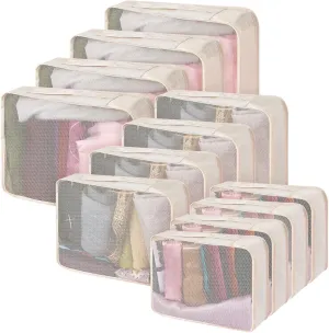 Silkfly 12 Pcs Packing Cubes for Suitcase Travel Luggage Bags Bulk Mesh Organizer Set for Hiking Camping Backpacking Clothes Accessories(Light Khaki, XL, L, M Size)