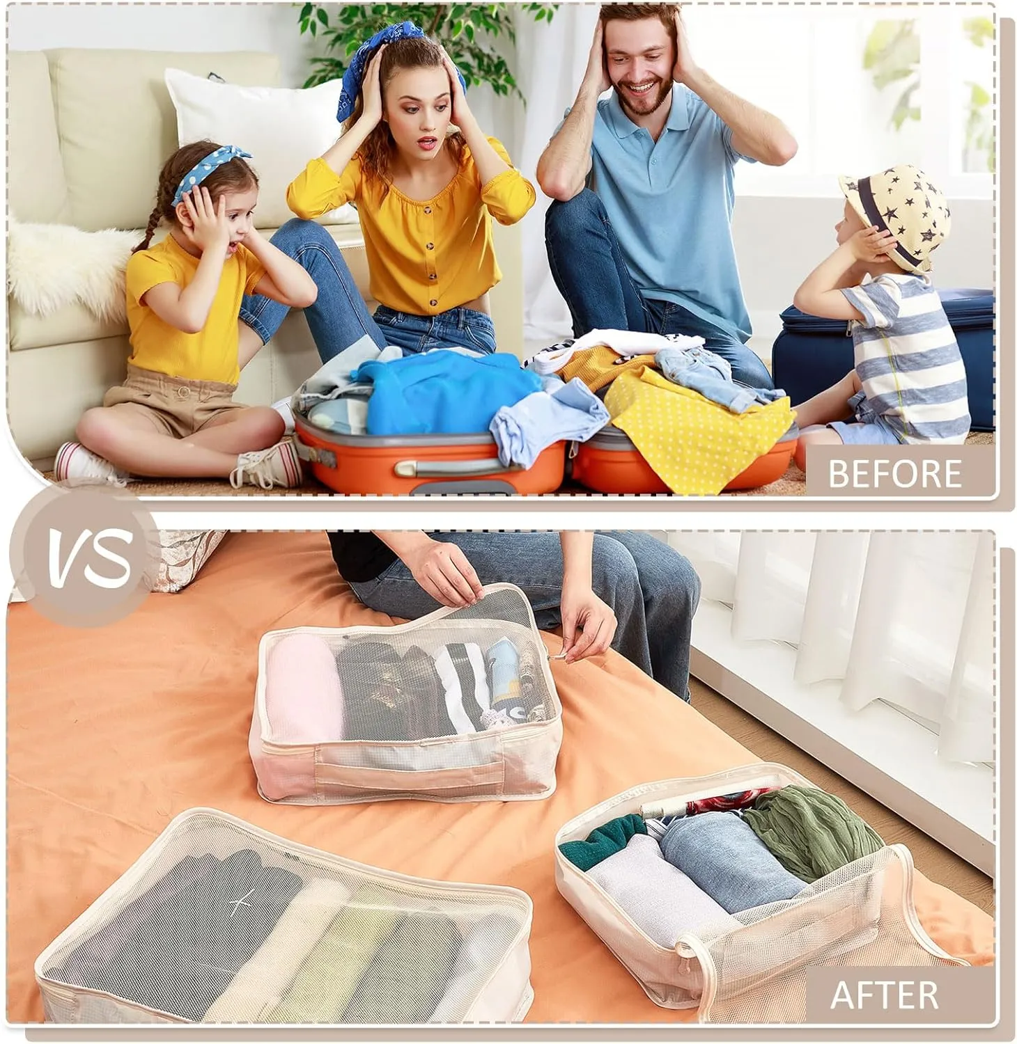 Silkfly 12 Pcs Packing Cubes for Suitcase Travel Luggage Bags Bulk Mesh Organizer Set for Hiking Camping Backpacking Clothes Accessories(Light Khaki, XL, L, M Size)