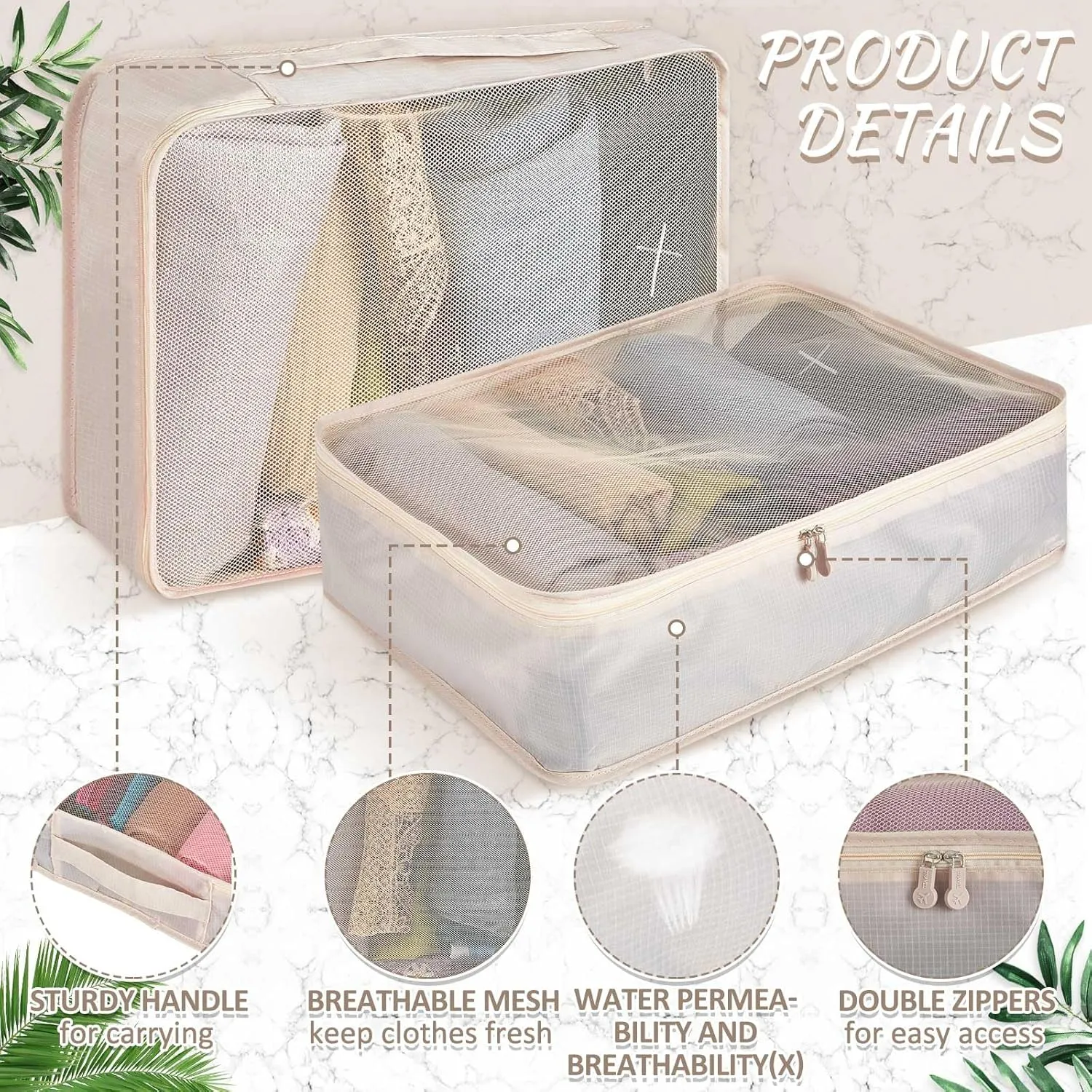Silkfly 12 Pcs Packing Cubes for Suitcase Travel Luggage Bags Bulk Mesh Organizer Set for Hiking Camping Backpacking Clothes Accessories(Light Khaki, XL, L, M Size)