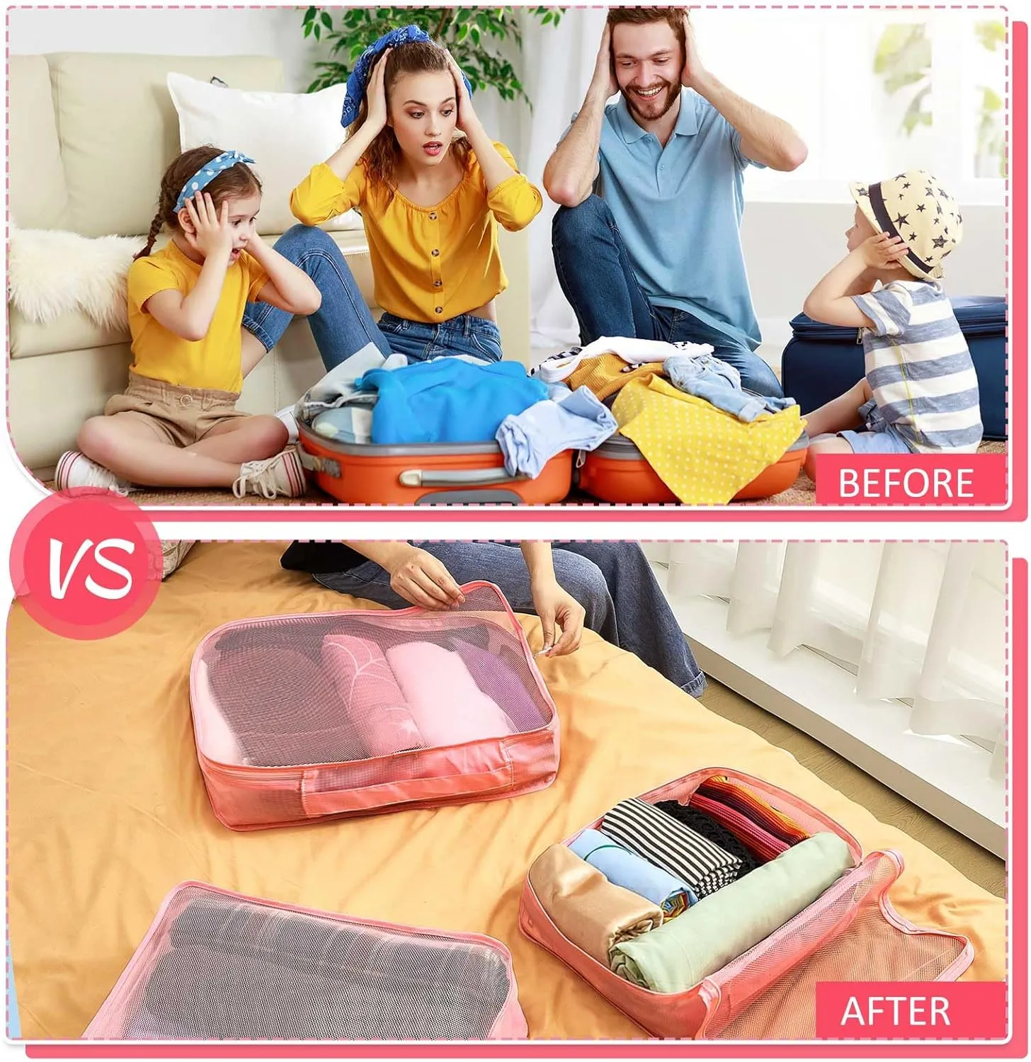 Silkfly 12 Pcs Packing Cubes for Suitcase Travel Luggage Bags Bulk Mesh Organizer Set for Hiking Camping Backpacking Clothes Accessories(Watermelon Red)