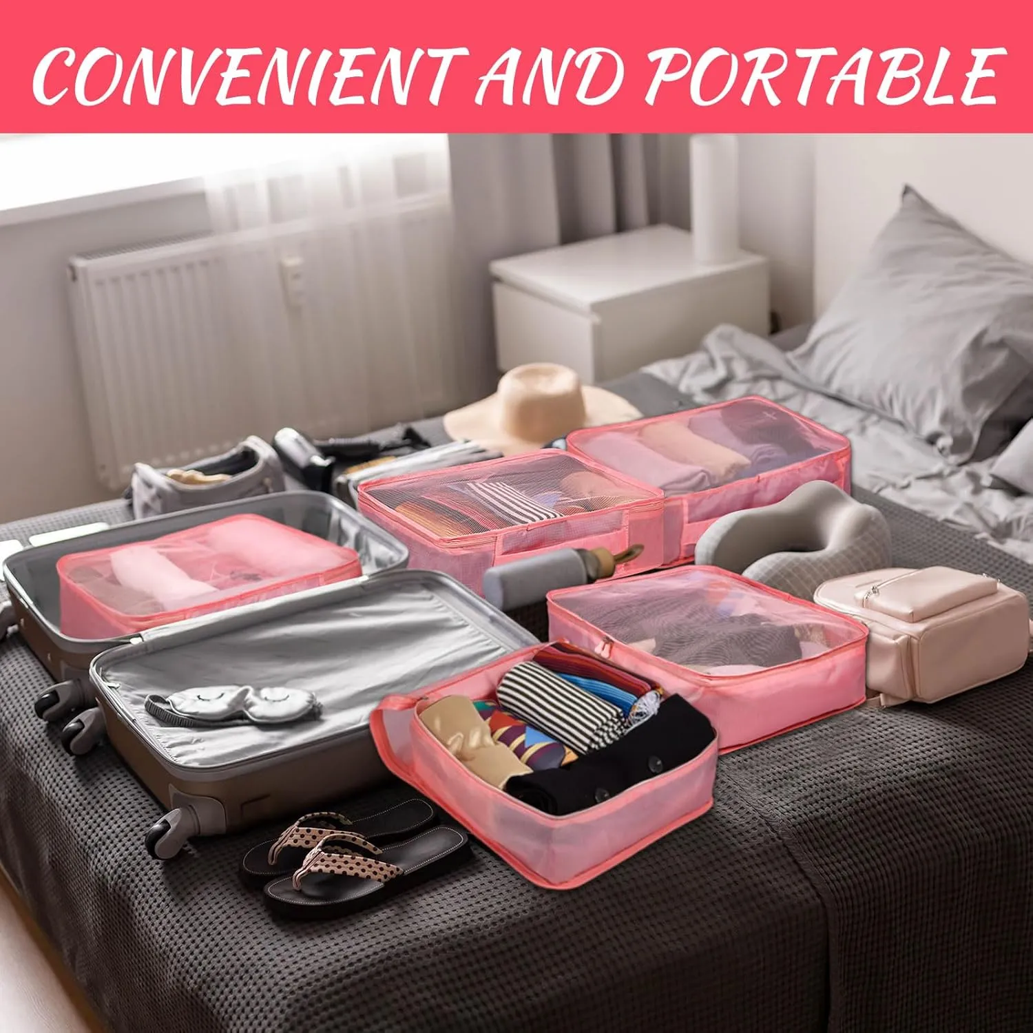 Silkfly 12 Pcs Packing Cubes for Suitcase Travel Luggage Bags Bulk Mesh Organizer Set for Hiking Camping Backpacking Clothes Accessories(Watermelon Red)