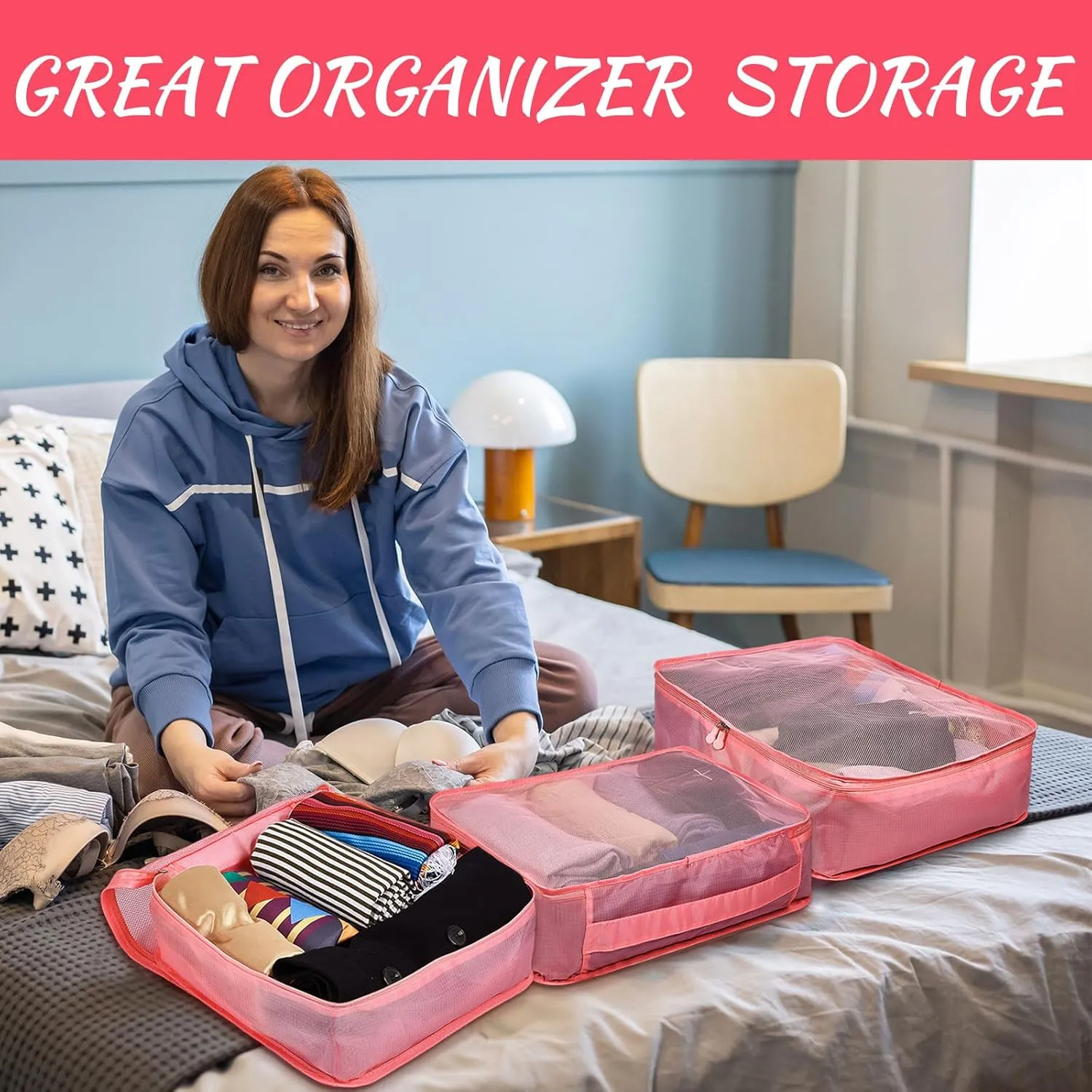Silkfly 12 Pcs Packing Cubes for Suitcase Travel Luggage Bags Bulk Mesh Organizer Set for Hiking Camping Backpacking Clothes Accessories(Watermelon Red)
