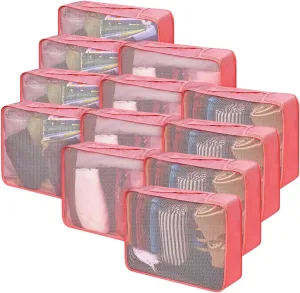 Silkfly 12 Pcs Packing Cubes for Suitcase Travel Luggage Bags Bulk Mesh Organizer Set for Hiking Camping Backpacking Clothes Accessories(Watermelon Red)