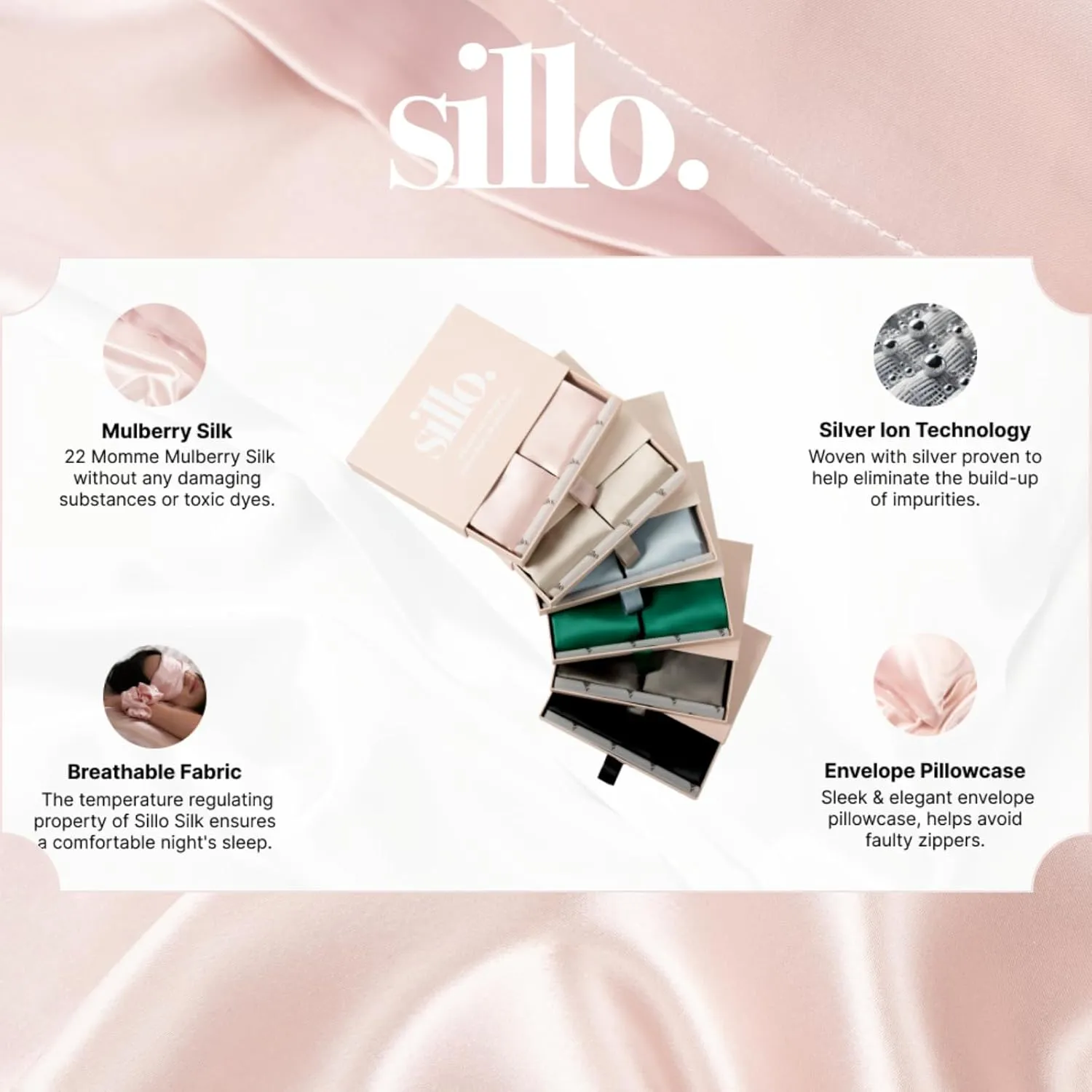 Sillo Silk Pillow Cases 2 Pack with Wash Bag – Silver-Infused Anti-Acne Pillow Cases for Acne-Prone Skin, 22 Momme 6A Mulberry Silk for Hair & Skin, Hypoallergenic, Queen (Emerald Green)