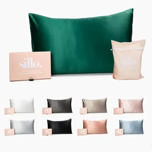 Sillo Silk Pillow Cases 2 Pack with Wash Bag – Silver-Infused Anti-Acne Pillow Cases for Acne-Prone Skin, 22 Momme 6A Mulberry Silk for Hair & Skin, Hypoallergenic, Queen (Emerald Green)