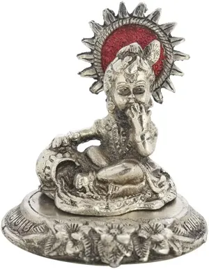 Silver Plated Laddu Gopal Statue Oxidized Finish with Luxury Velvet Box Packing and Beautiful Carry Bag Showpiece for Home Decor (Free Diya Set of 2 pics)