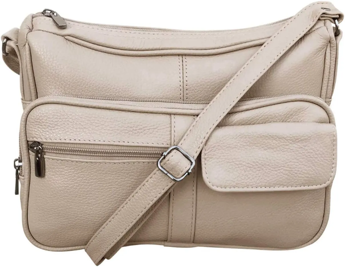 SILVERFEVER Medium Leather Handbag | Ladies Shoulder Bag | Organizer w Built in Wallet