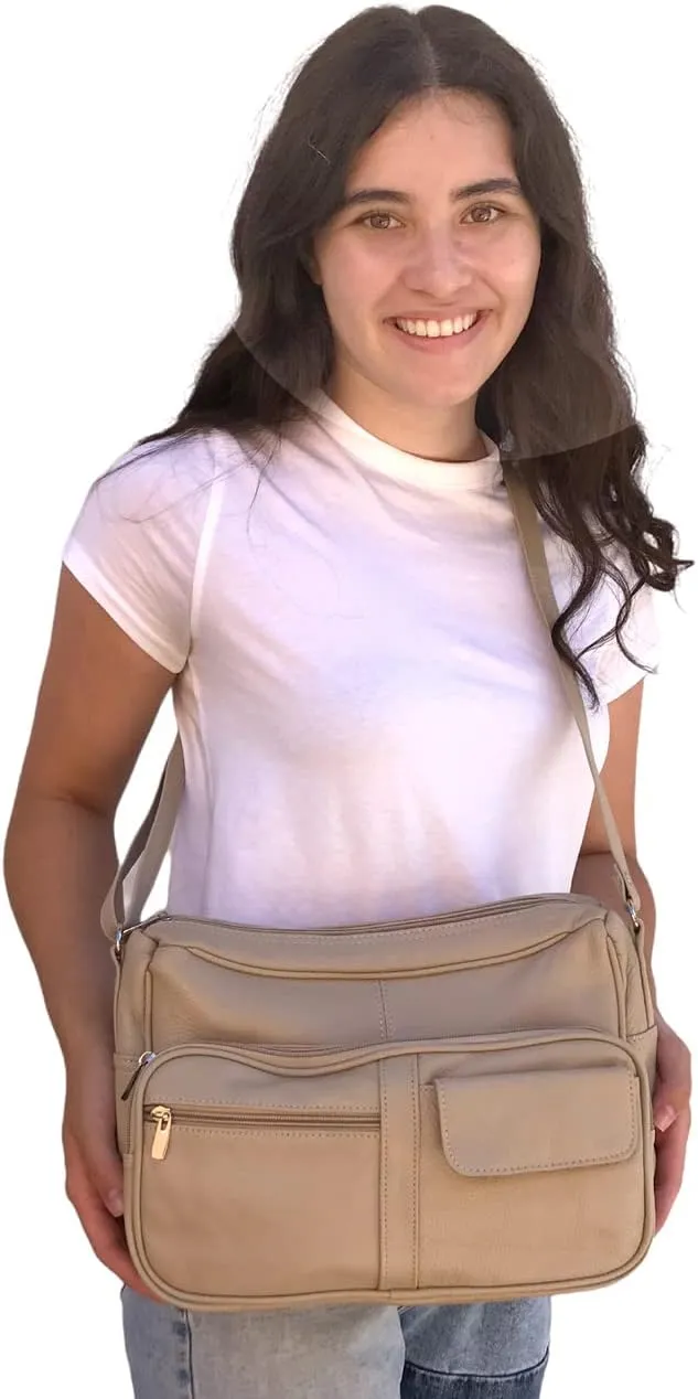 SILVERFEVER Medium Leather Handbag | Ladies Shoulder Bag | Organizer w Built in Wallet