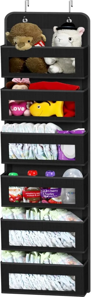 Simple Houseware 6 Clear Window Over Closet Door Pocket Storage Hanging Organizer, Black