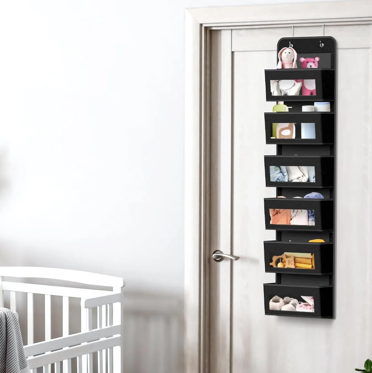 Simple Houseware 6 Clear Window Over Closet Door Pocket Storage Hanging Organizer, Black