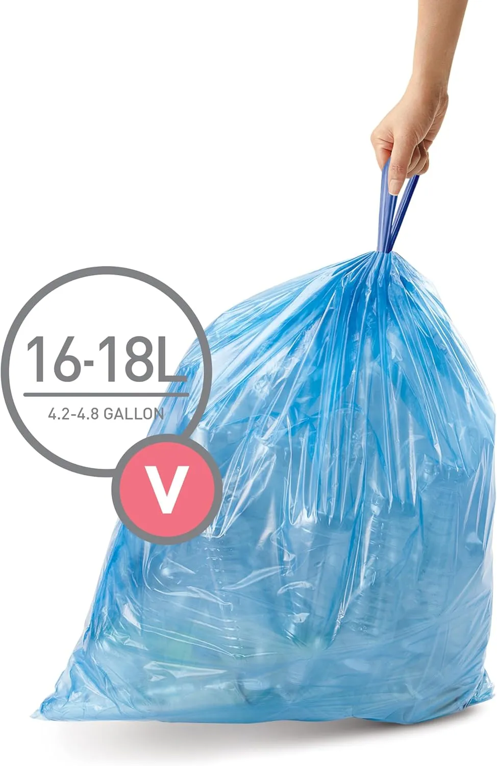 simplehuman Code V 60 Count, Genuine Custom Fit Liners, Drawstring Trash Bags in Dispenser Packs, 16-18 Liter / 4.2-4.8 Gallon, Blue