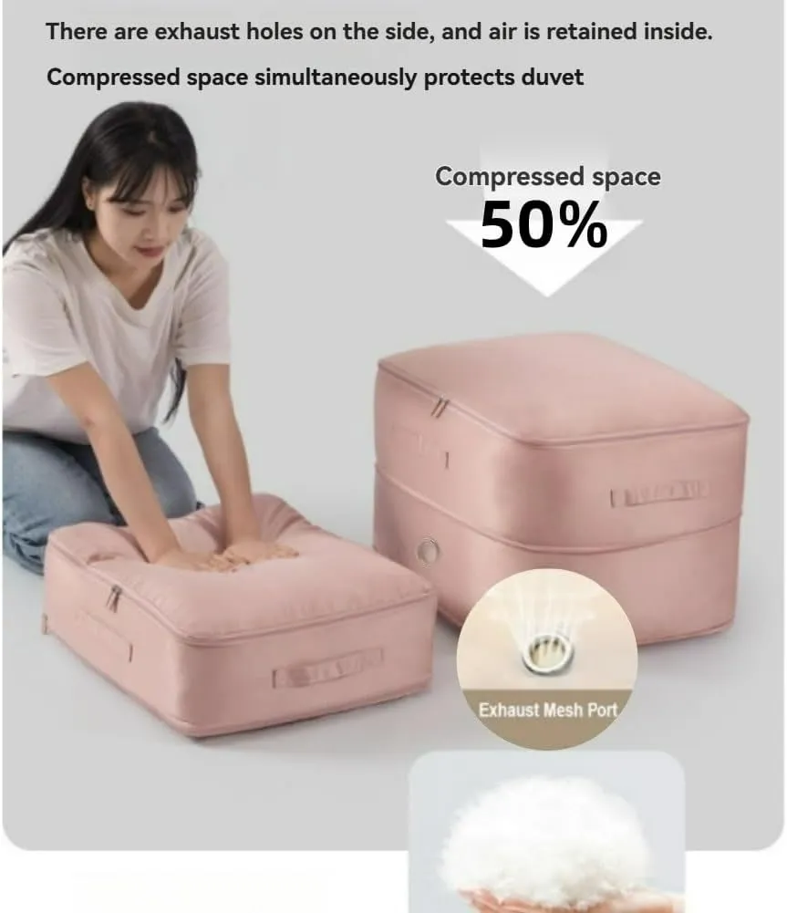 Simtplicity Ultra Space Saving Self Compression Organizer, 2025 Upgraded Comforter Storage Bag with Zipper, Heavy Duty Moving Bags for Comforters, Blankets, Clothes (Beige, M L XL)