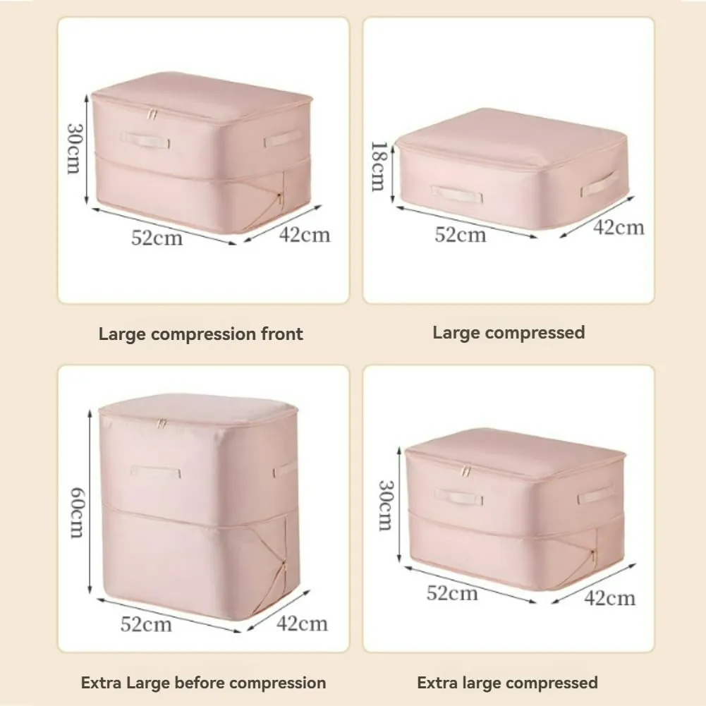 Simtplicity Ultra Space Saving Self Compression Organizer, 2025 Upgraded Comforter Storage Bag with Zipper, Heavy Duty Moving Bags for Comforters, Blankets, Clothes (Beige, M L XL)