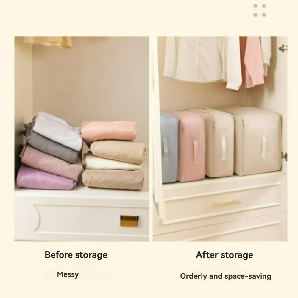 Simtplicity Ultra Space Saving Self Compression Organizer, 2025 Upgraded Comforter Storage Bag with Zipper, Heavy Duty Moving Bags for Comforters, Blankets, Clothes (Beige, M L XL)