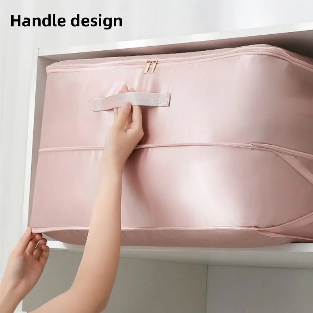 Simtplicity Ultra Space Saving Self Compression Organizer, 2025 Upgraded Comforter Storage Bag with Zipper, Heavy Duty Moving Bags for Comforters, Blankets, Clothes (Beige, M L XL)