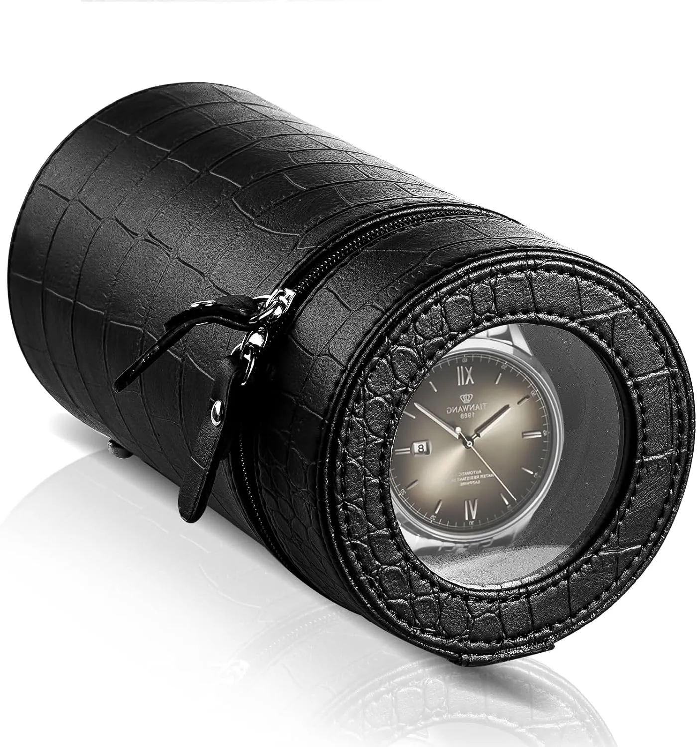 Single Watch Winder for Automatic Watches – Silent Motor, Battery and AC Adapter Powered, 2 Rotating Modes, Portable Watch Winders with Acrylic Window – Automatic Watch Winder Box for Men & Women