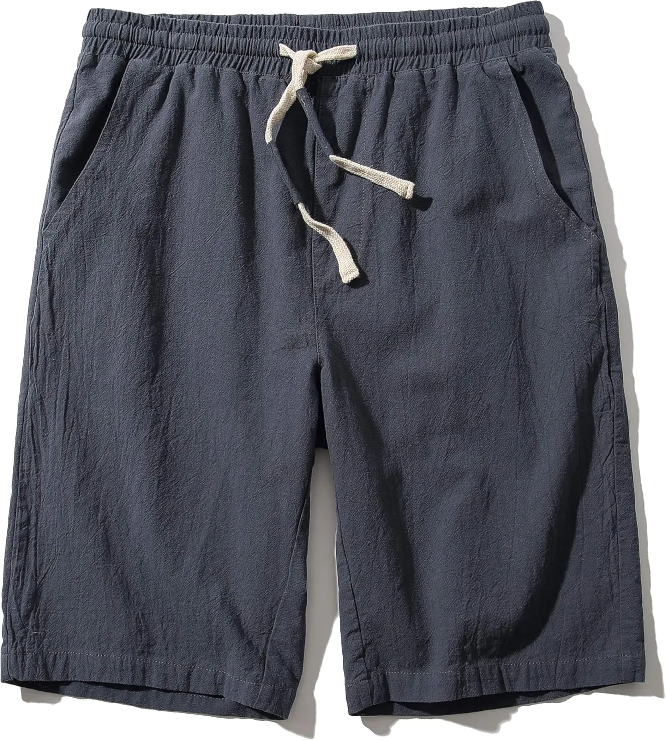SIR7 Men's Linen Casual Classic Fit 11 Inch Inseam Elastic Waist Shorts with Drawstring