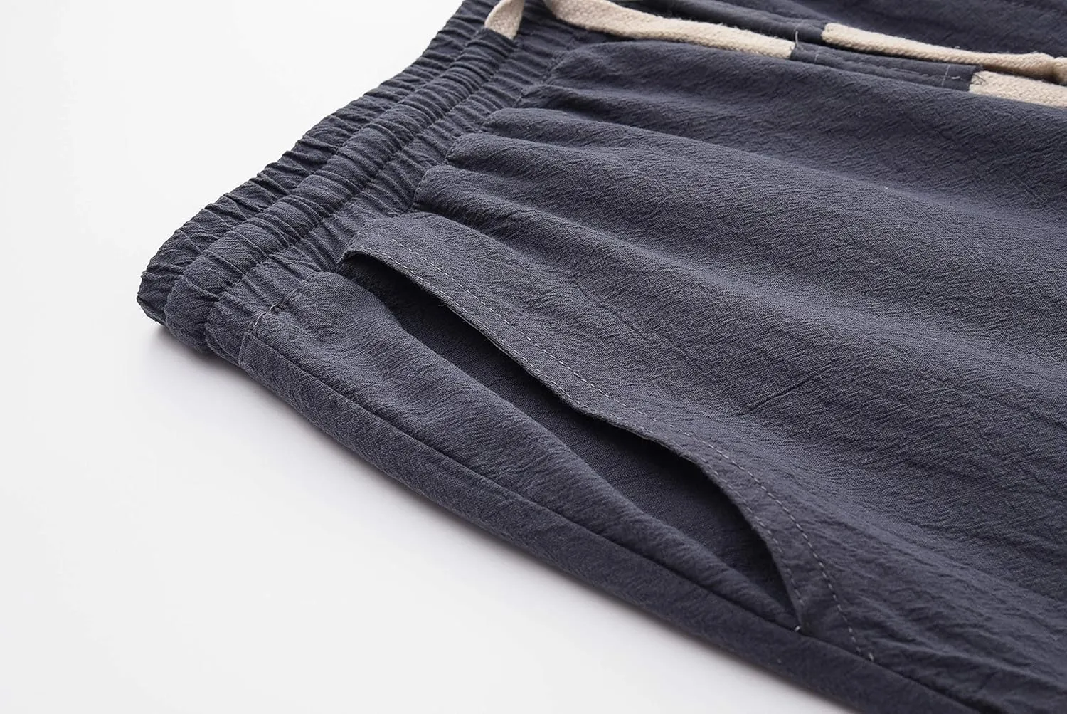 SIR7 Men's Linen Casual Classic Fit 11 Inch Inseam Elastic Waist Shorts with Drawstring