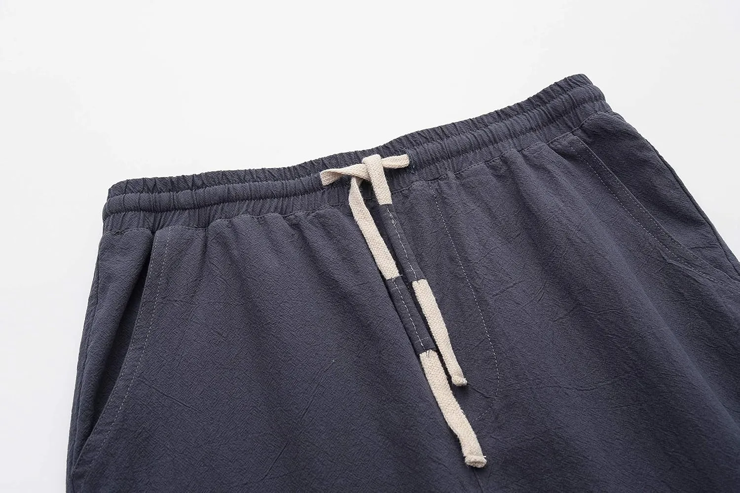 SIR7 Men's Linen Casual Classic Fit 11 Inch Inseam Elastic Waist Shorts with Drawstring