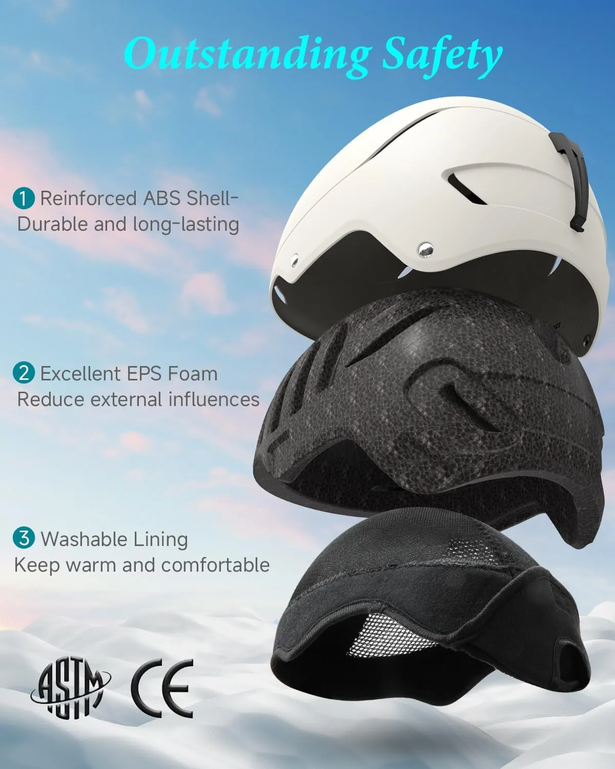 Ski Helmet for Women Men, Safety Certified Snowboard Helmet with Shockproof ABS Hard Shell for Adults & Youth