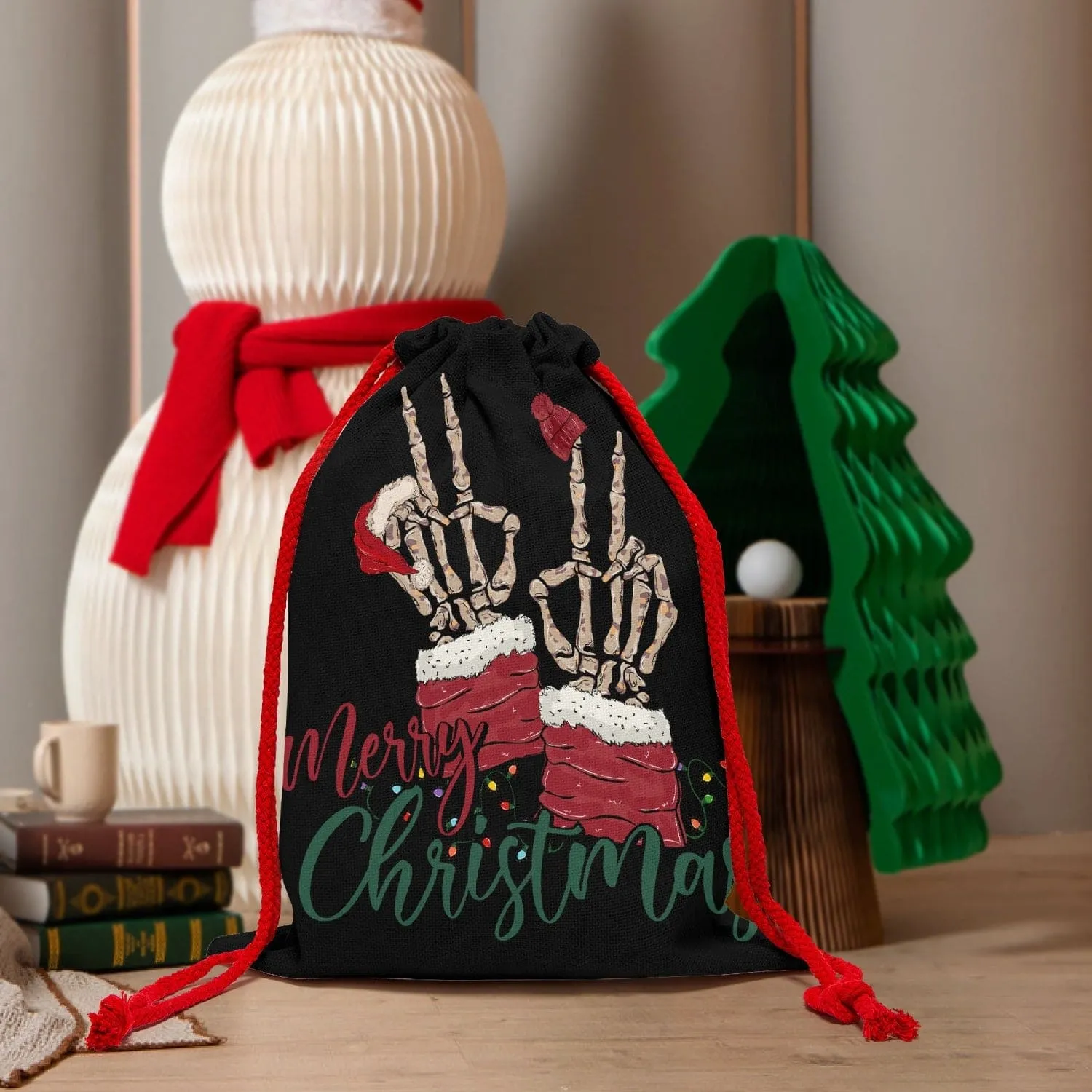 Skull Merry Christmas Linen Bag