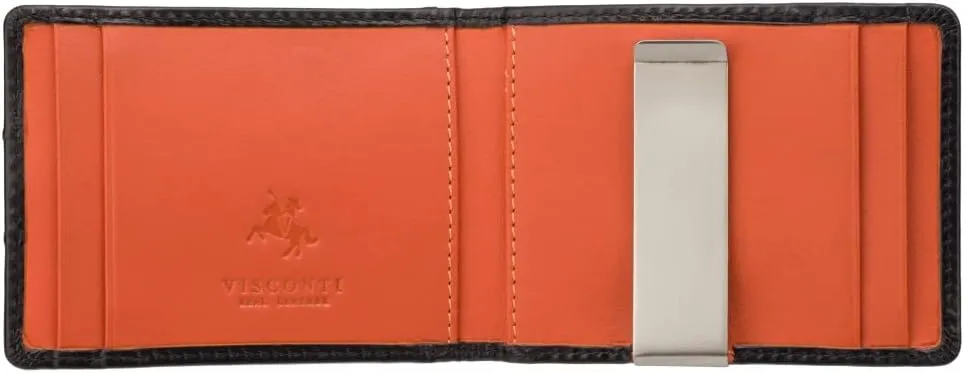 Slim Collection Chisel Leather Wallet RFID Blocked Tap and Go VSL57 (Black/Orange)