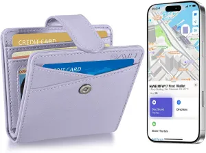 Slim Wallet for Women, Wallet Women with Smart Tracker Works with Apple Find My, RFID Blocking Bifold Credit Card Holder Genuine Leather Small Wallet for Women with ID Window, 8 Cards Holder, Purple