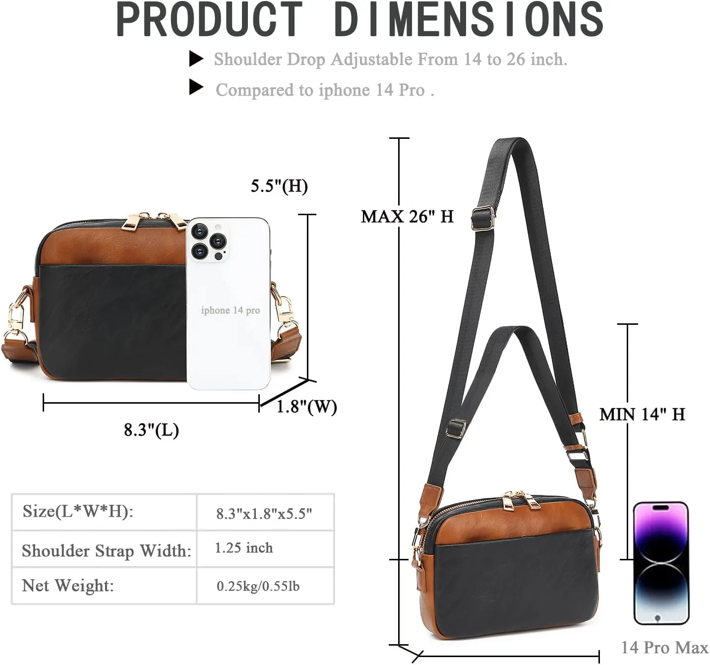 Small Crossbody Bags for Women Vegan Leather Cell phone Purses Mini Shoulder Handbags with Wide Strap