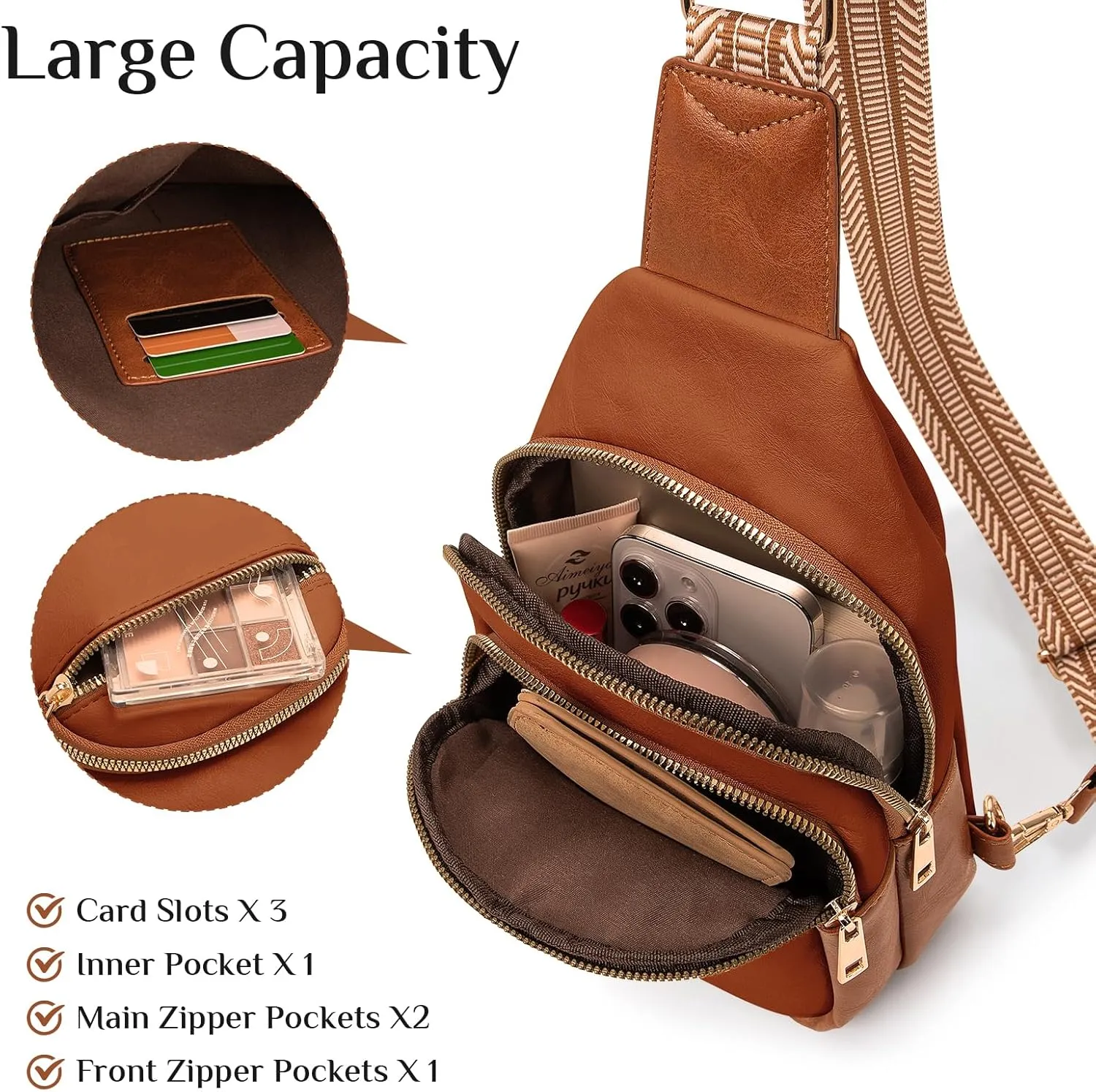 Small Leather Sling Bags for Women Fashion Crossbody Backpack Purse Sling Crossbody Bgas