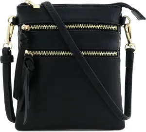 Small Lightweight Shoulder Bag for Women, Mini Multi Zipper Pocket Crossbody Handbag with Adjustable strap