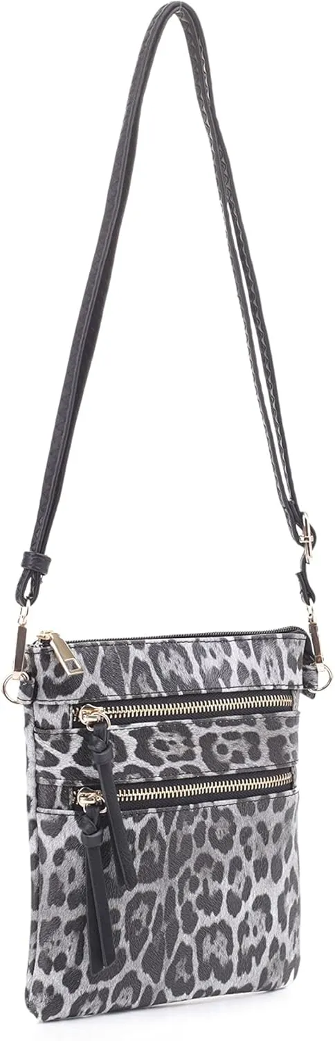 Small Lightweight Shoulder Bag for Women, Mini Multi Zipper Pocket Crossbody Handbag with Adjustable strap